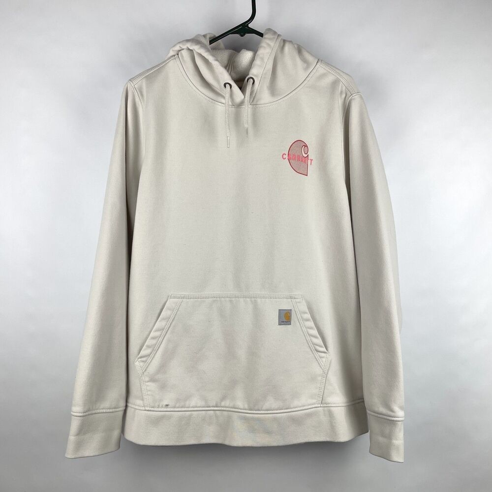 Carhartt Women's XXL Cream Graphic Hoodie Rain Defender Midweight Sweatshirt